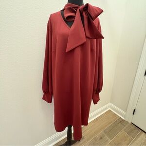 Eloquii Rich Red Long Sleeve Dress with Bow